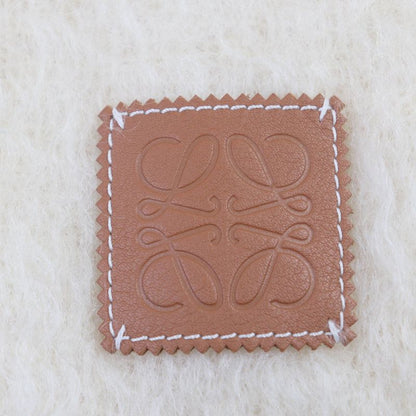 LOEWE Mohair Wool Anagram Leather Large Shawl Scarf With Patch Fringe Ivory