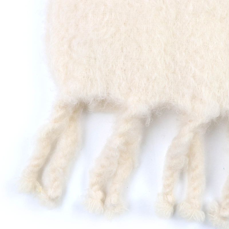 LOEWE Mohair Wool Anagram Leather Large Shawl Scarf With Patch Fringe Ivory