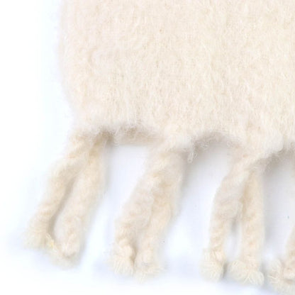 LOEWE Mohair Wool Anagram Leather Large Shawl Scarf With Patch Fringe Ivory