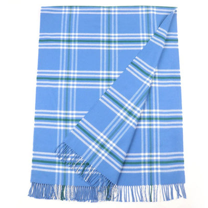 Hermes 100% Cashmere Checkered Logo Leather Patch Fringed Large Scarf Shawl