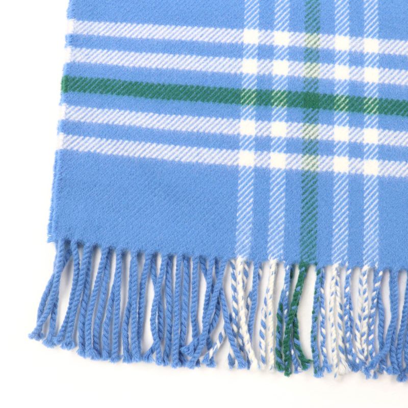 Hermes 100% Cashmere Checkered Logo Leather Patch Fringed Large Scarf Shawl