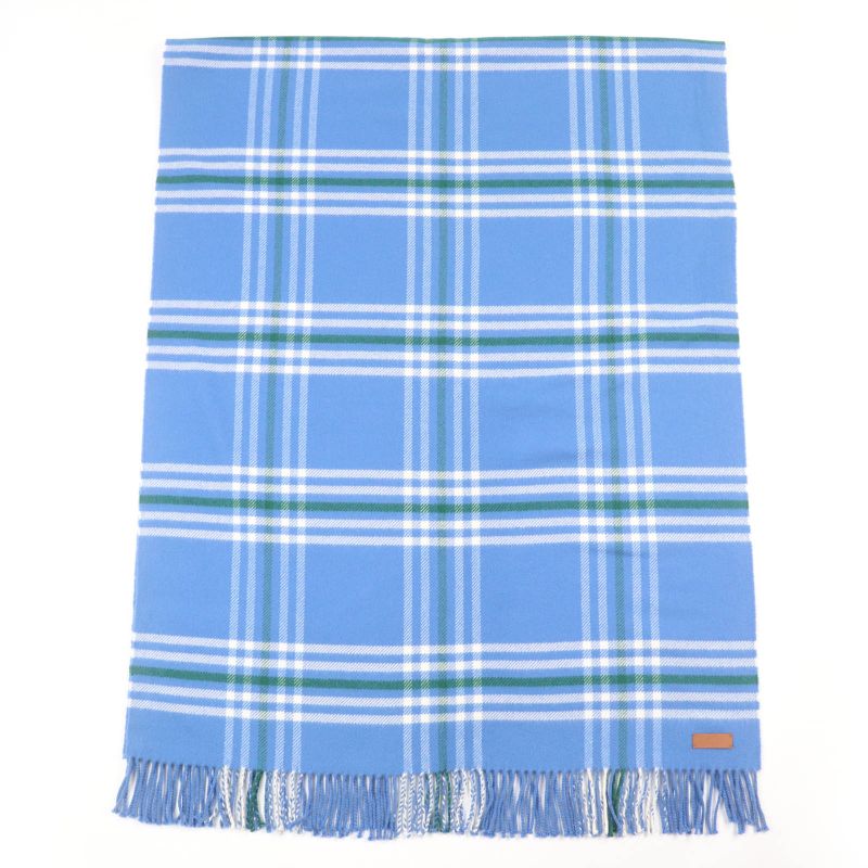 Hermes 100% Cashmere Checkered Logo Leather Patch Fringed Large Scarf Shawl