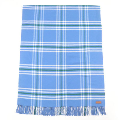 Hermes 100% Cashmere Checkered Logo Leather Patch Fringed Large Scarf Shawl