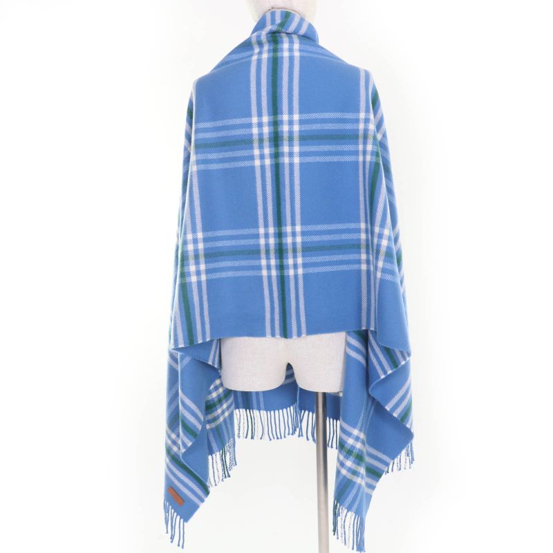 Hermes 100% Cashmere Checkered Logo Leather Patch Fringed Large Scarf Shawl