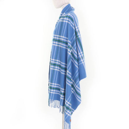 Hermes 100% Cashmere Checkered Logo Leather Patch Fringed Large Scarf Shawl