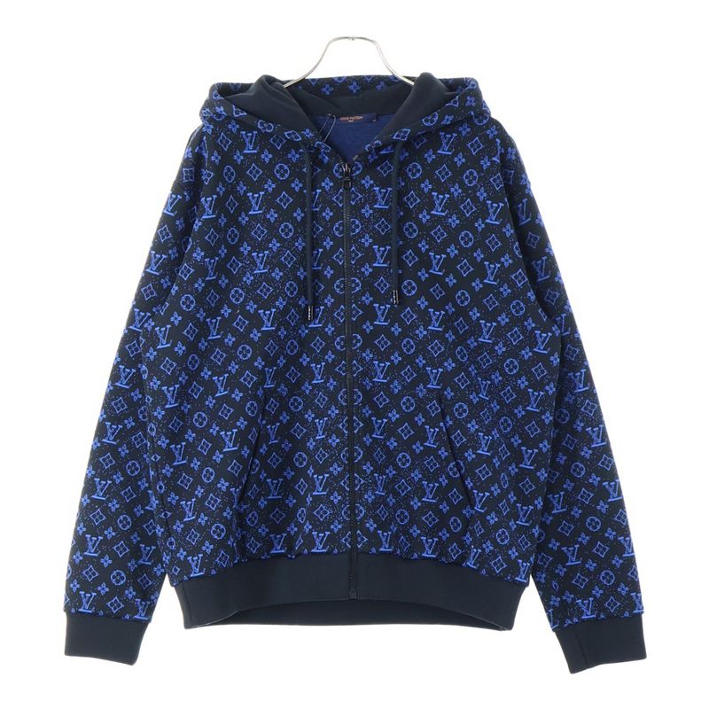 Louis Vuitton 23SS Monogram Pattern Zip-up Sweatshirt Hoodie Black/blue Rm2319