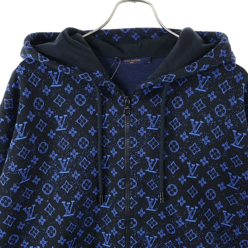 Louis Vuitton 23SS Monogram Pattern Zip-up Sweatshirt Hoodie Black/blue Rm2319