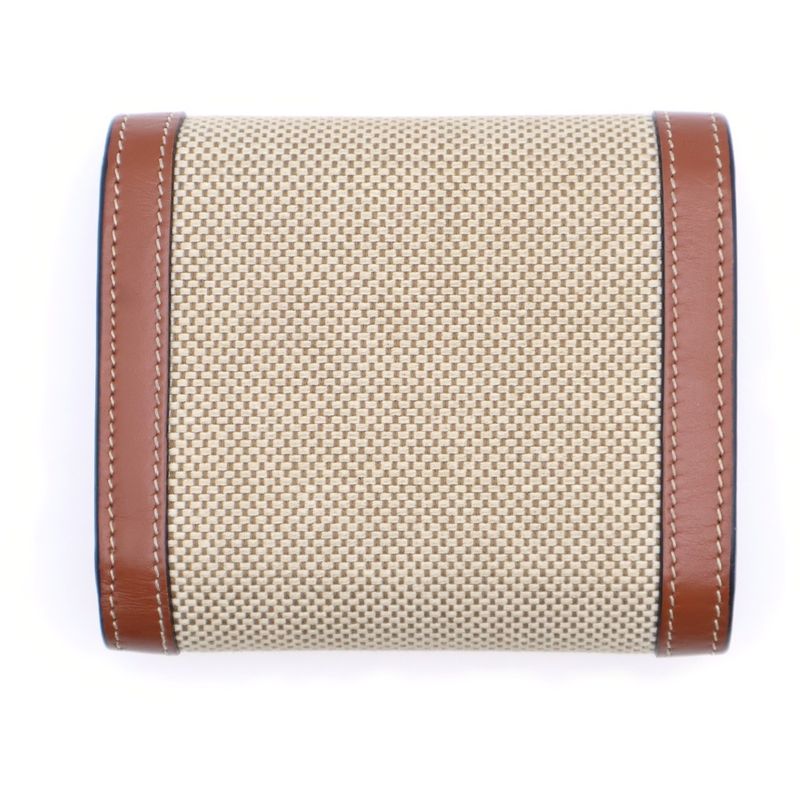 Celine Triomphe Compact Wallet Trifold Coin Case Brown And Beige Leather And