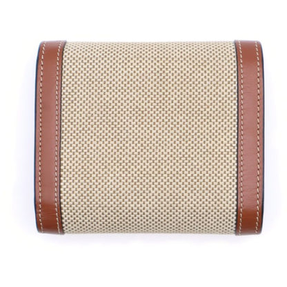 Celine Triomphe Compact Wallet Trifold Coin Case Brown And Beige Leather And