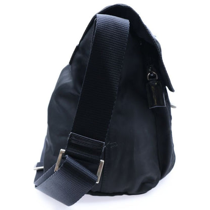 Prada Tessuto Nylon Leather Triangle Logo Plate Shoulder Bag Silver Hardware