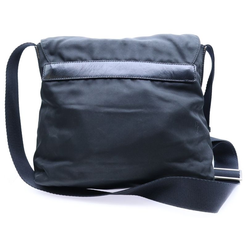 Prada Tessuto Nylon Leather Triangle Logo Plate Shoulder Bag Silver Hardware