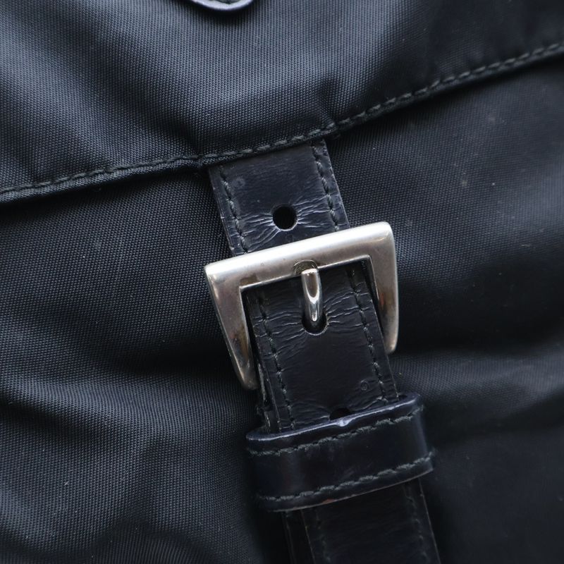 Prada Tessuto Nylon Leather Triangle Logo Plate Shoulder Bag Silver Hardware