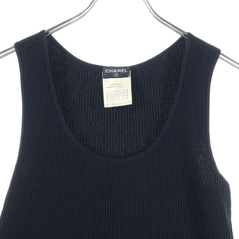 Chanel 02P Spring Collection Metal Logo Plate Rayon Ribbed Knit Sleeveless Tank