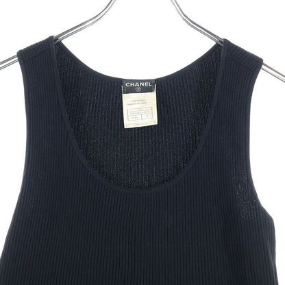 Chanel 02P Spring Collection Metal Logo Plate Rayon Ribbed Knit Sleeveless Tank