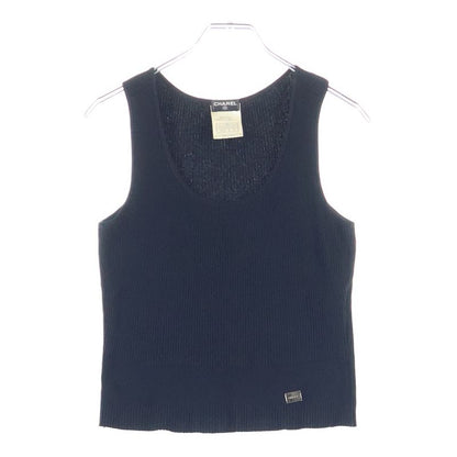 Chanel 02P Spring Collection Metal Logo Plate Rayon Ribbed Knit Sleeveless Tank