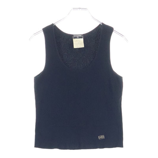 Chanel 02P Spring Collection Metal Logo Plate Rayon Ribbed Knit Sleeveless Tank