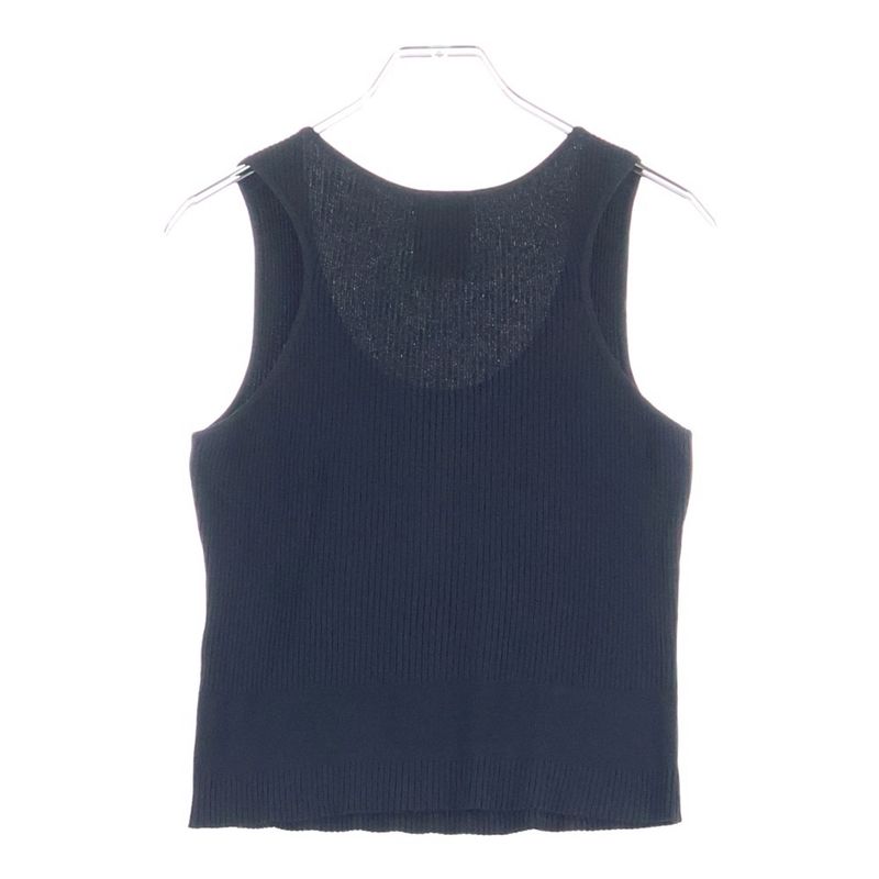 Chanel 02P Spring Collection Metal Logo Plate Rayon Ribbed Knit Sleeveless Tank