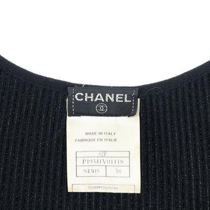 Chanel 02P Spring Collection Metal Logo Plate Rayon Ribbed Knit Sleeveless Tank