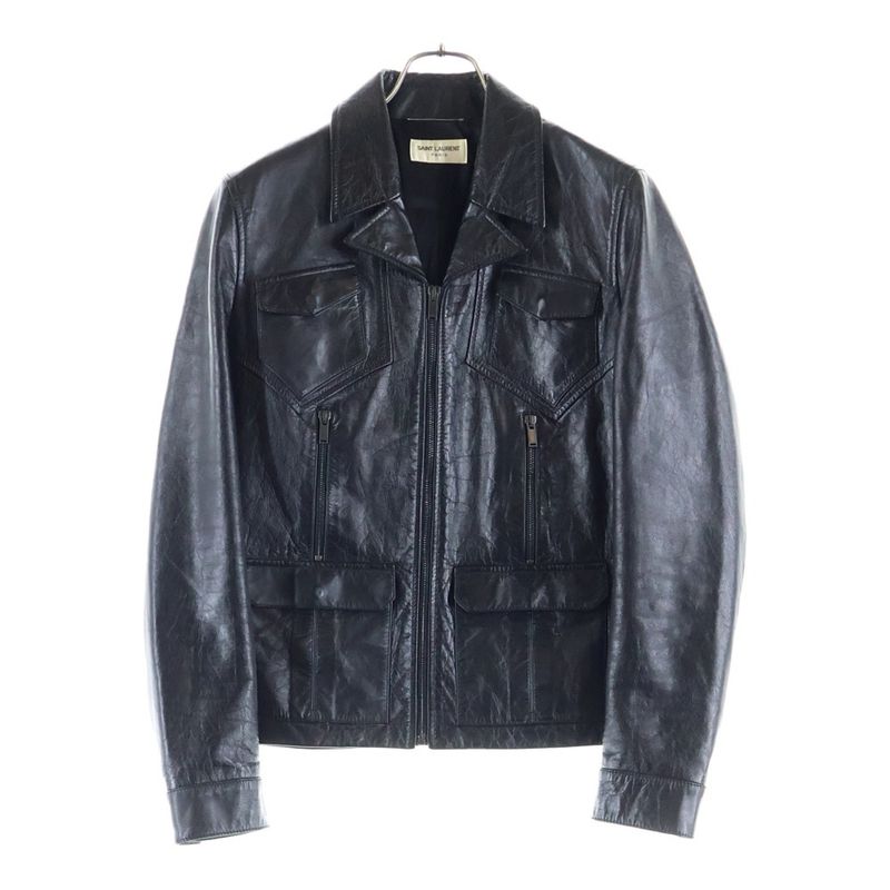 Saint Laurent Paris 20SS Opera Wash Leather Zip-up Trucker Jacket Black 611050