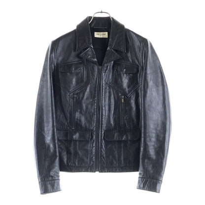 Saint Laurent Paris 20SS Opera Wash Leather Zip-up Trucker Jacket Black 611050