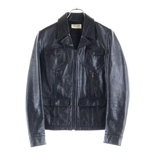 Saint Laurent Paris 20SS Opera Wash Leather Zip-up Trucker Jacket Black 611050