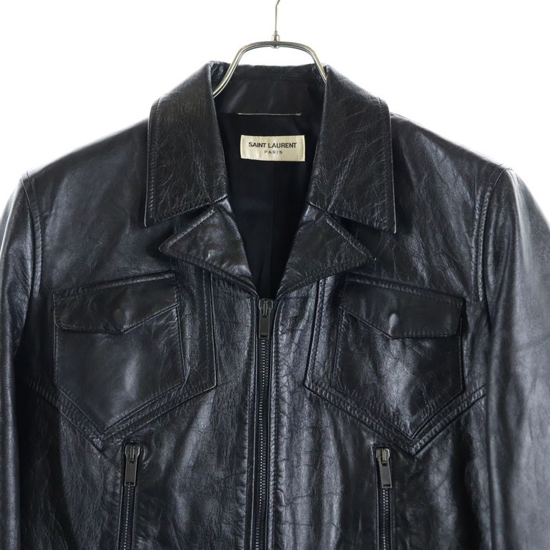 Saint Laurent Paris 20SS Opera Wash Leather Zip-up Trucker Jacket Black 611050