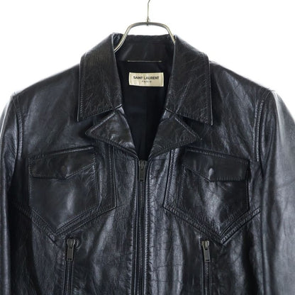 Saint Laurent Paris 20SS Opera Wash Leather Zip-up Trucker Jacket Black 611050