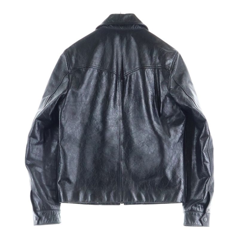 Saint Laurent Paris 20SS Opera Wash Leather Zip-up Trucker Jacket Black 611050