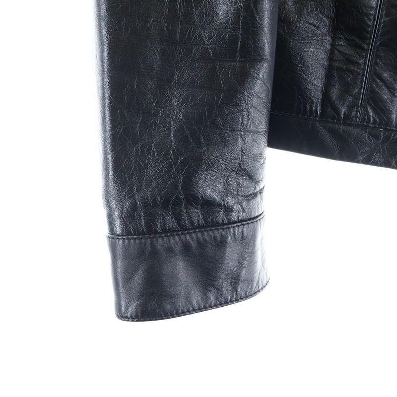 Saint Laurent Paris 20SS Opera Wash Leather Zip-up Trucker Jacket Black 611050