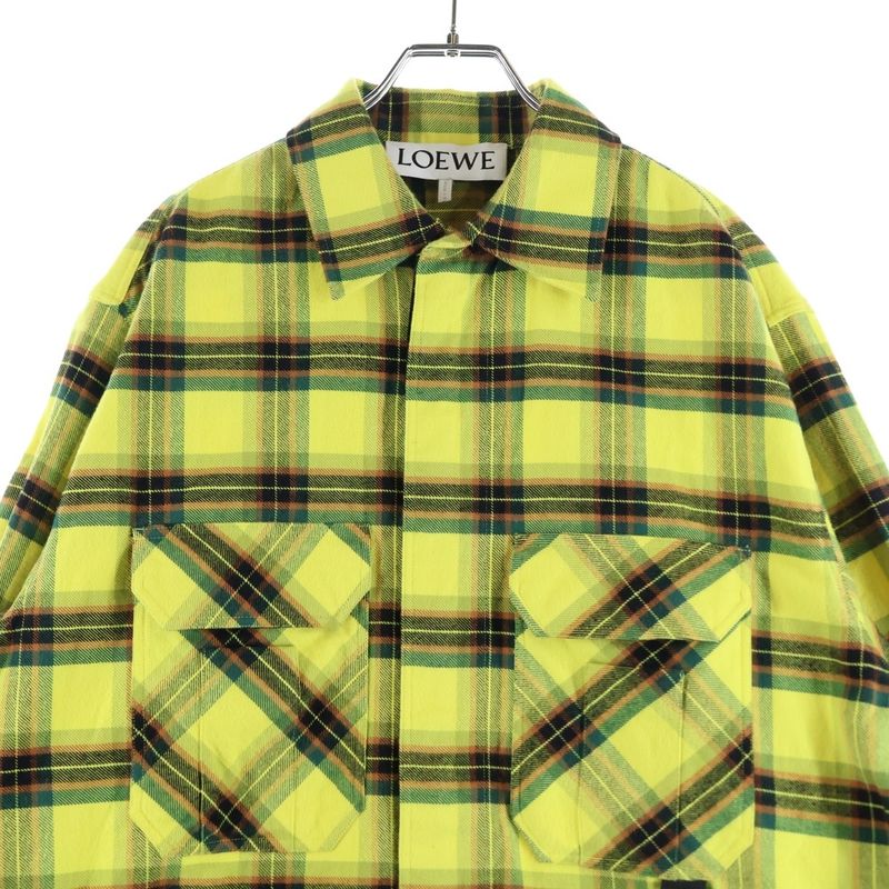 Loewe 21AW Check Oversized Shirts Oversized Flannel Cotton Zip-up Long Sleeve