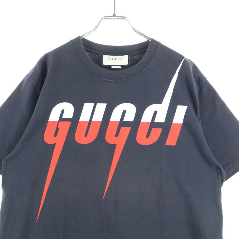 Gucci 19SS Blade Logo Print Crew Neck Short Sleeved T-shirt Cut And Sewn Black