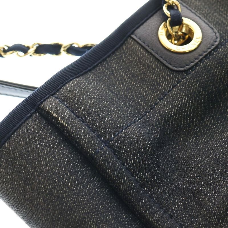 Chanel Deauville GM Coco Mark Logo Canvas Leather Chain Hand Shoulder Tote Bag