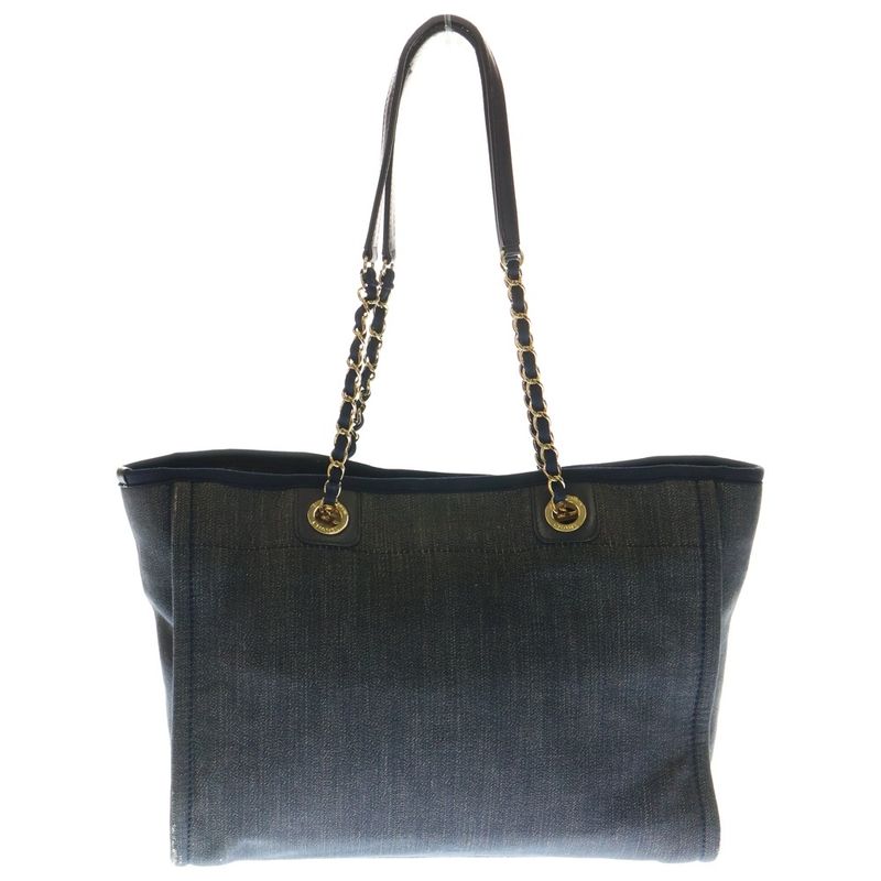 Chanel Deauville GM Coco Mark Logo Canvas Leather Chain Hand Shoulder Tote Bag