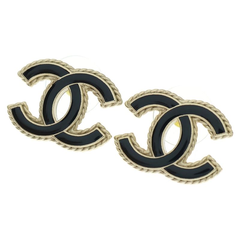 Chanel Coco Mark Stone Earrings Black/gold GP F24P