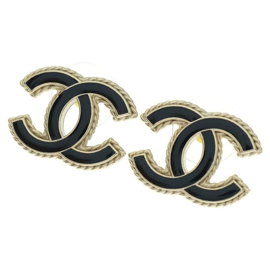 Chanel Coco Mark Stone Earrings Black/gold GP F24P