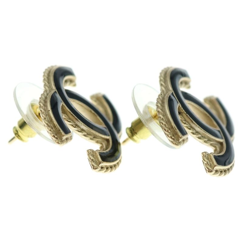 Chanel Coco Mark Stone Earrings Black/gold GP F24P