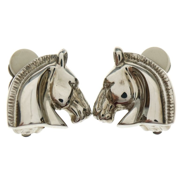 Hermes Horse Motif Earrings Silver