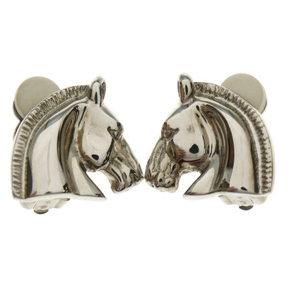 Hermes Horse Motif Earrings Silver