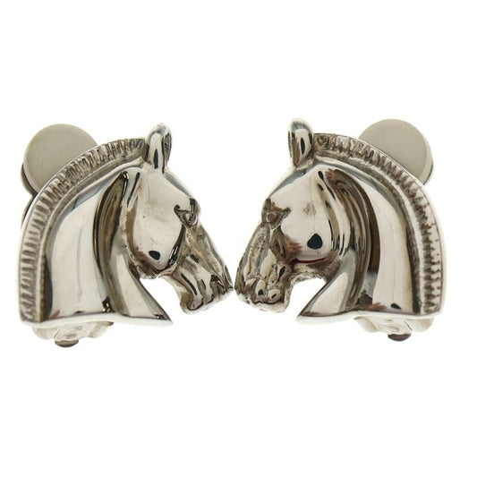 Hermes Horse Motif Earrings Silver