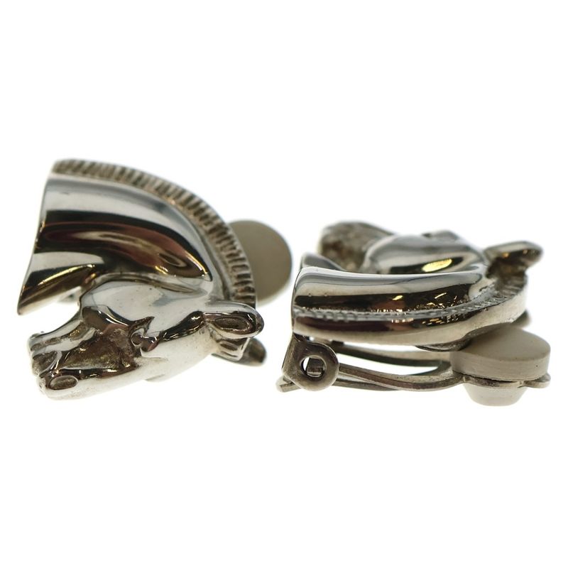 Hermes Horse Motif Earrings Silver