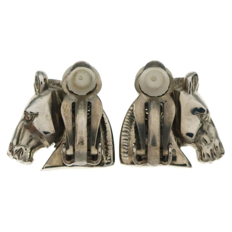 Hermes Horse Motif Earrings Silver
