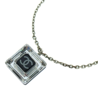 Chanel Square Design Coco Mark Necklace Pendant Chain Silver And Black