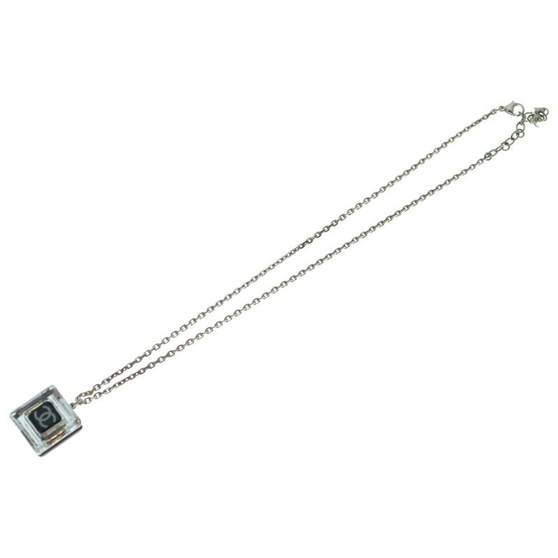 Chanel Square Design Coco Mark Necklace Pendant Chain Silver And Black
