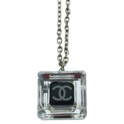 Chanel Square Design Coco Mark Necklace Pendant Chain Silver And Black