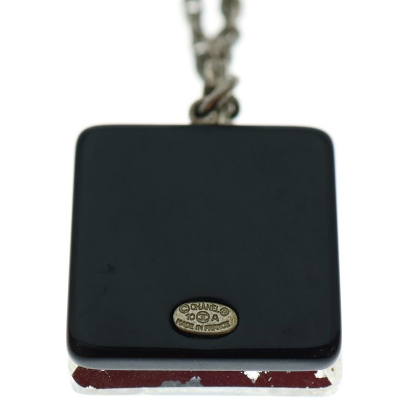 Chanel Square Design Coco Mark Necklace Pendant Chain Silver And Black
