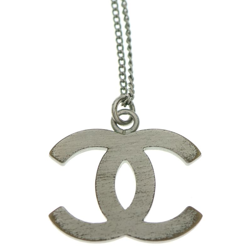 Chanel Coco Rhinestone Necklace Pendant Chain Silver