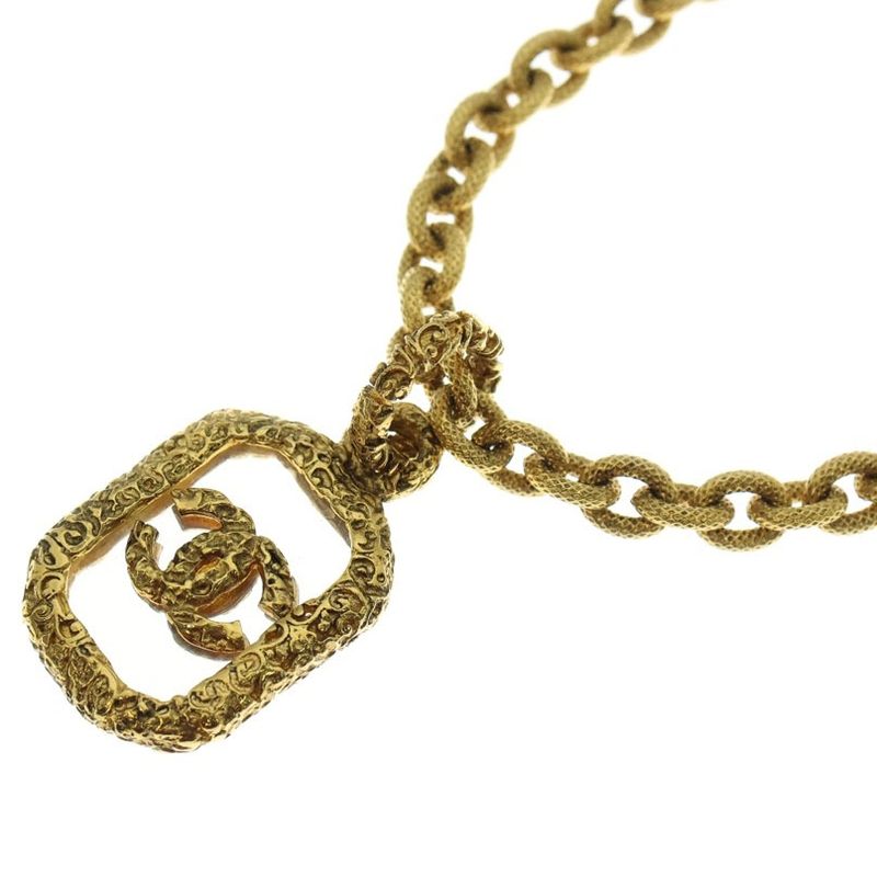 Chanel Coco Mark Lava Necklace Pendant Chain Gold GP