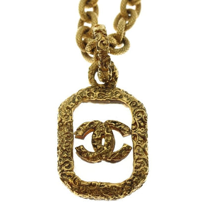 Chanel Coco Mark Lava Necklace Pendant Chain Gold GP