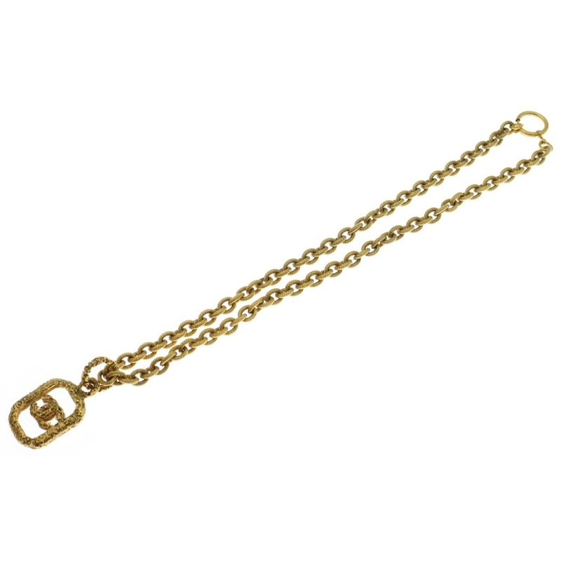 Chanel Coco Mark Lava Necklace Pendant Chain Gold GP