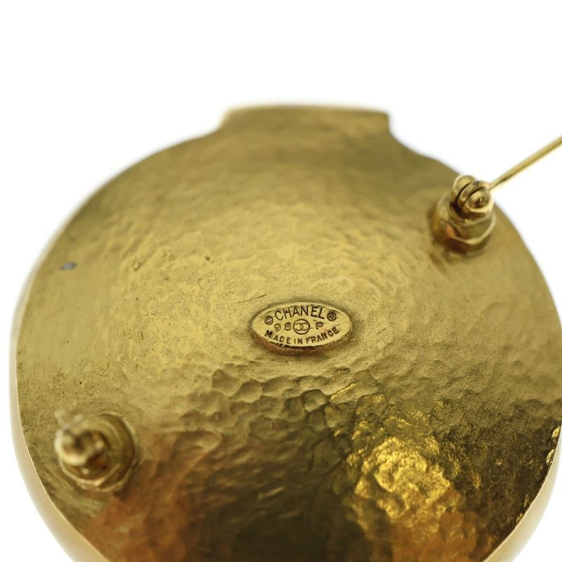 Chanel Vintage Stone Brooch Pin Badge Cream Ivory And Gold GP